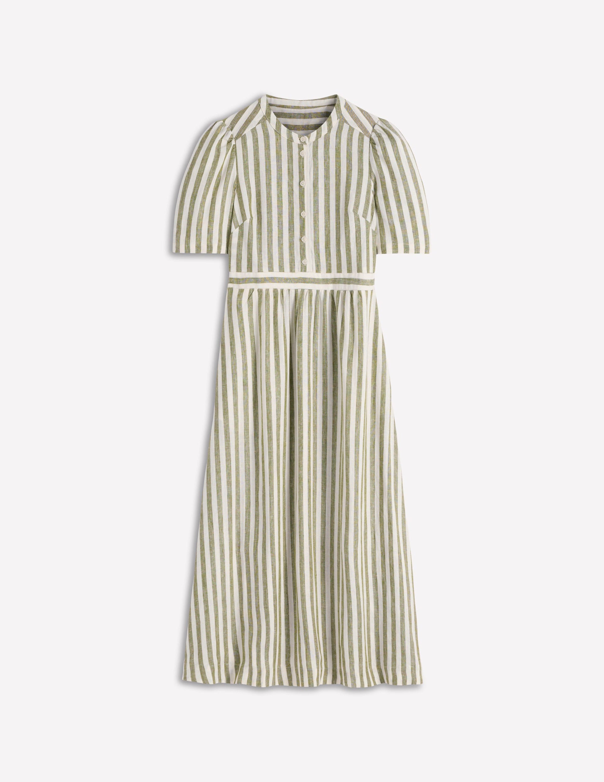 Ivy Linen Midi Dress-Olive, Ivory Stripe-6