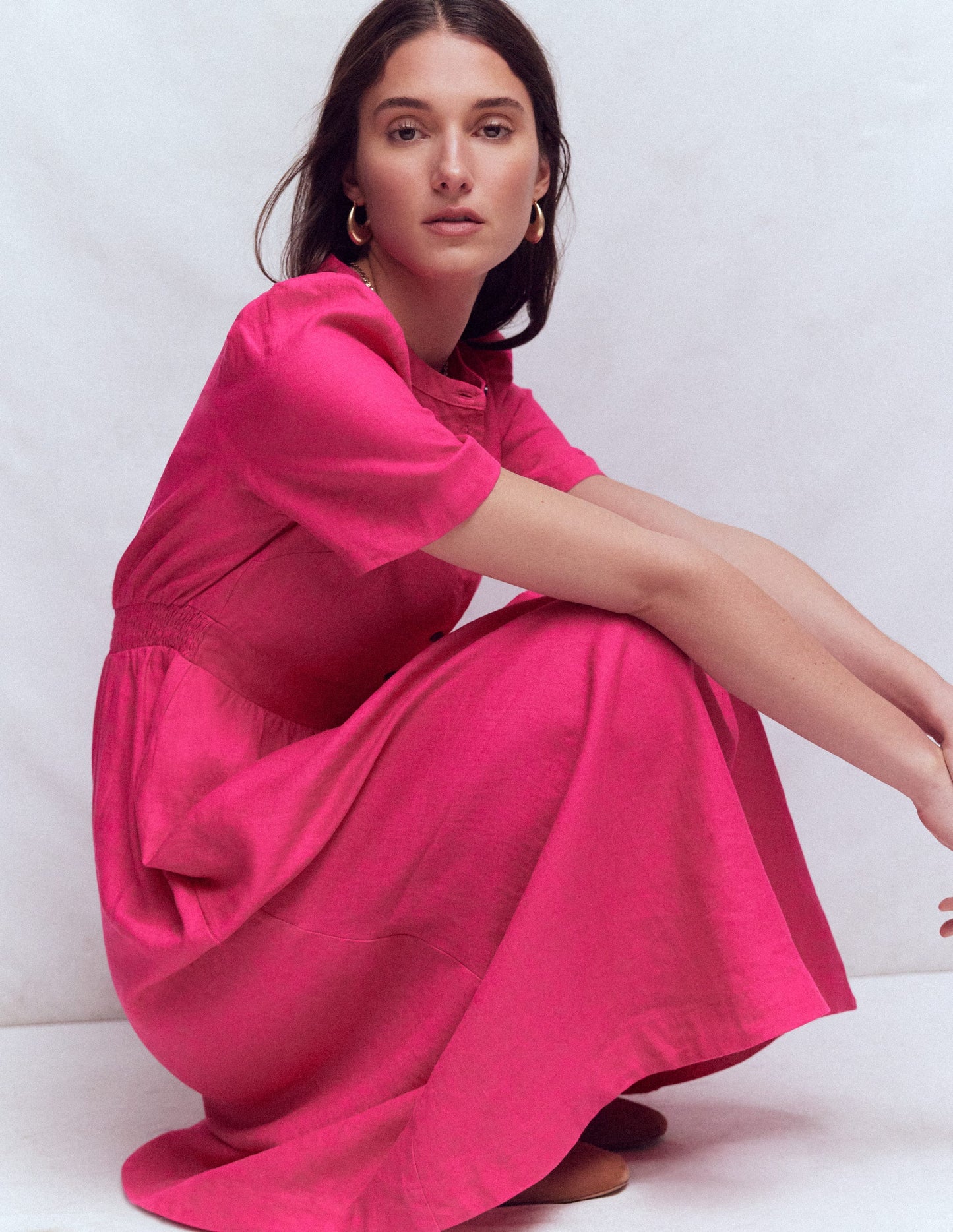 Ivy Linen Midi Dress-Pink Peony