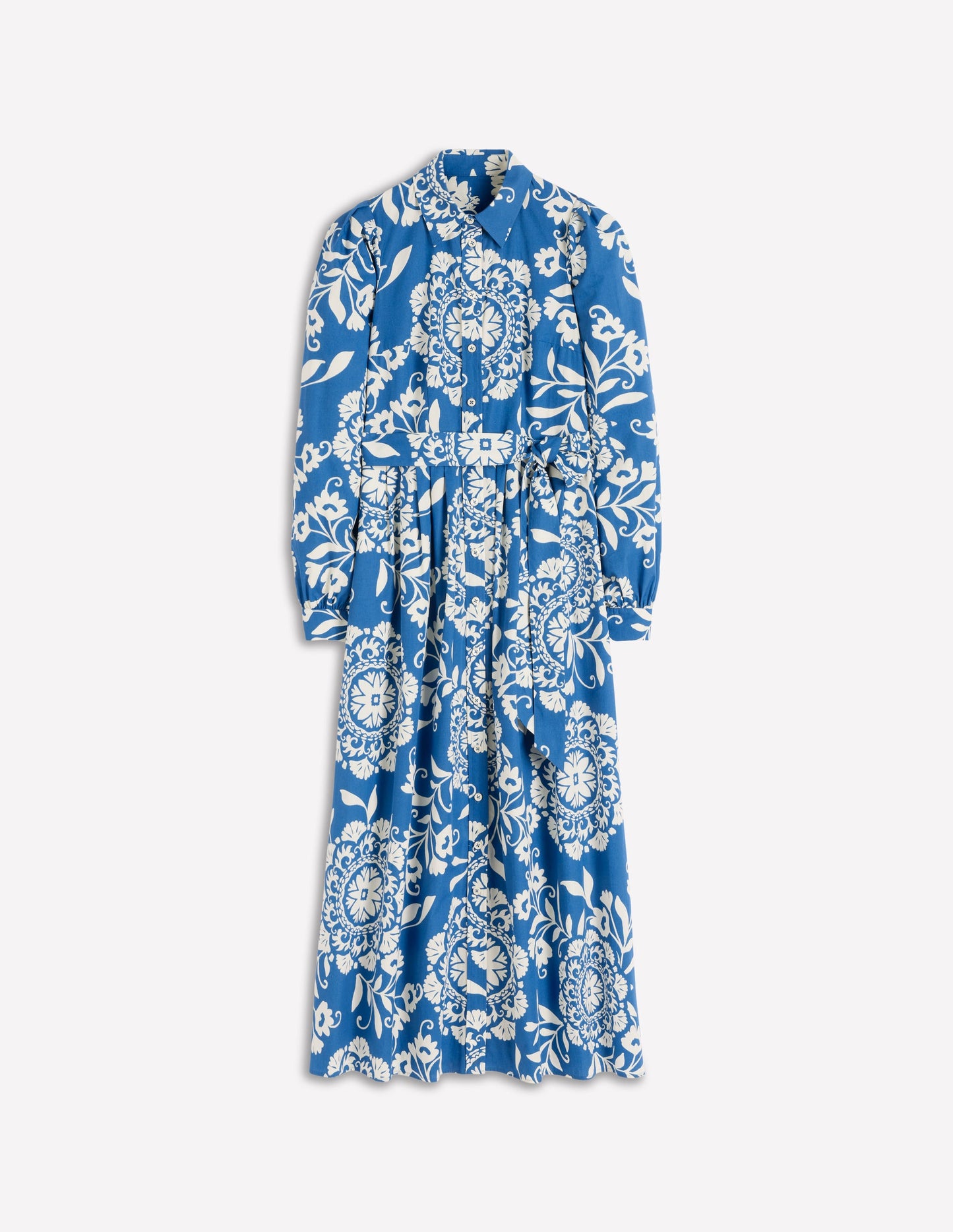 Alexa Long Sleeve Midi Dress-Dark Blue, Decorative Blossom