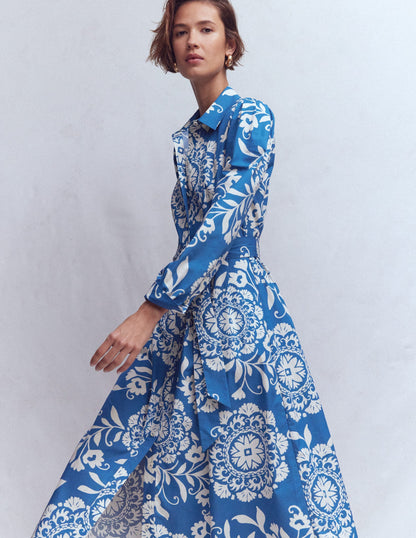 Alexa Long Sleeve Midi Dress-Dark Blue, Decorative Blossom-2