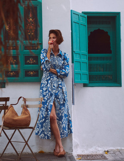 Alexa Long Sleeve Midi Dress-Dark Blue, Decorative Blossom-1