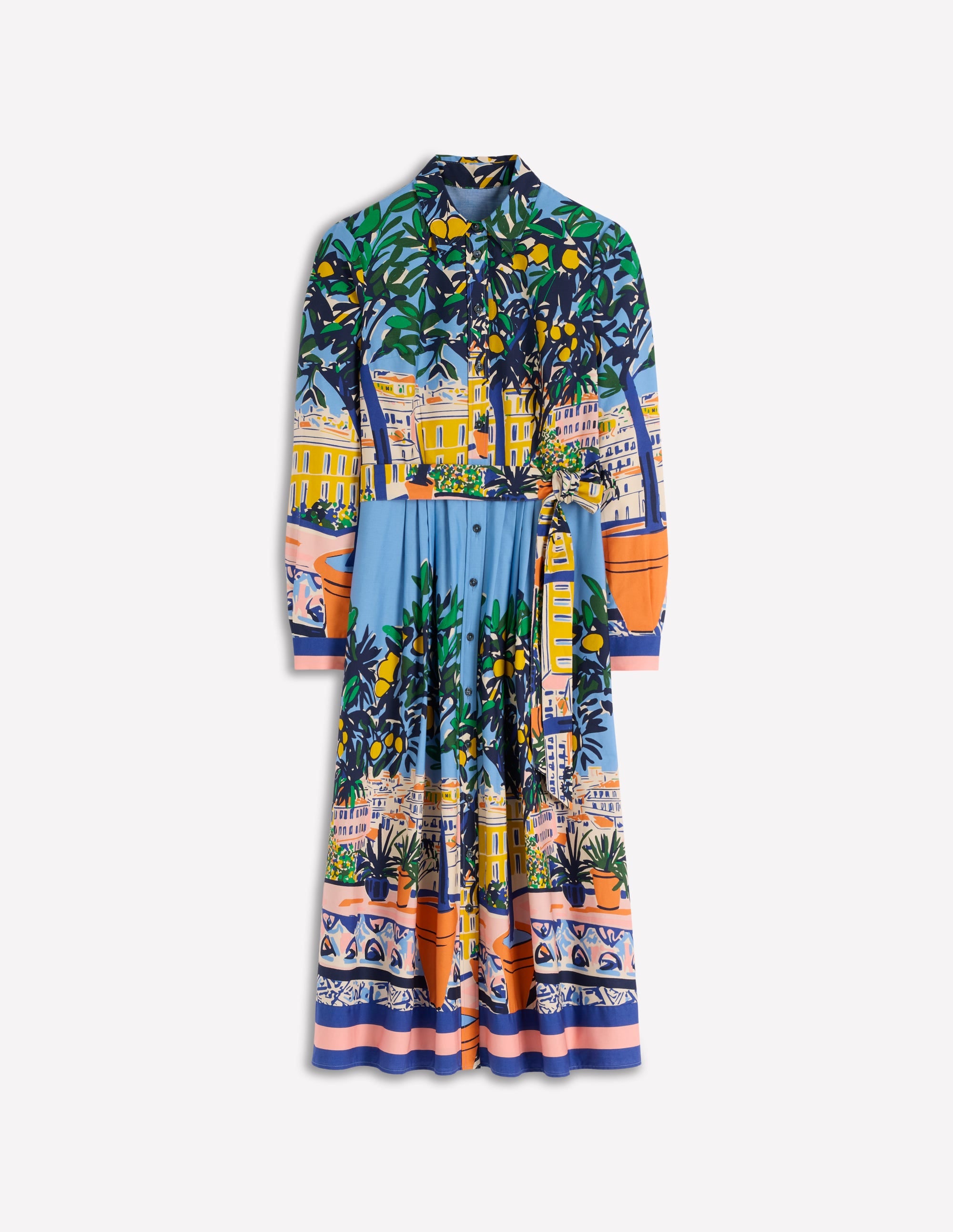 Alexa Cotton Midi Shirt Dress-Multi Balcony Scene - Image 5