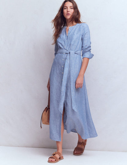 Mollie Linen Shirt Dress-Chambray-1