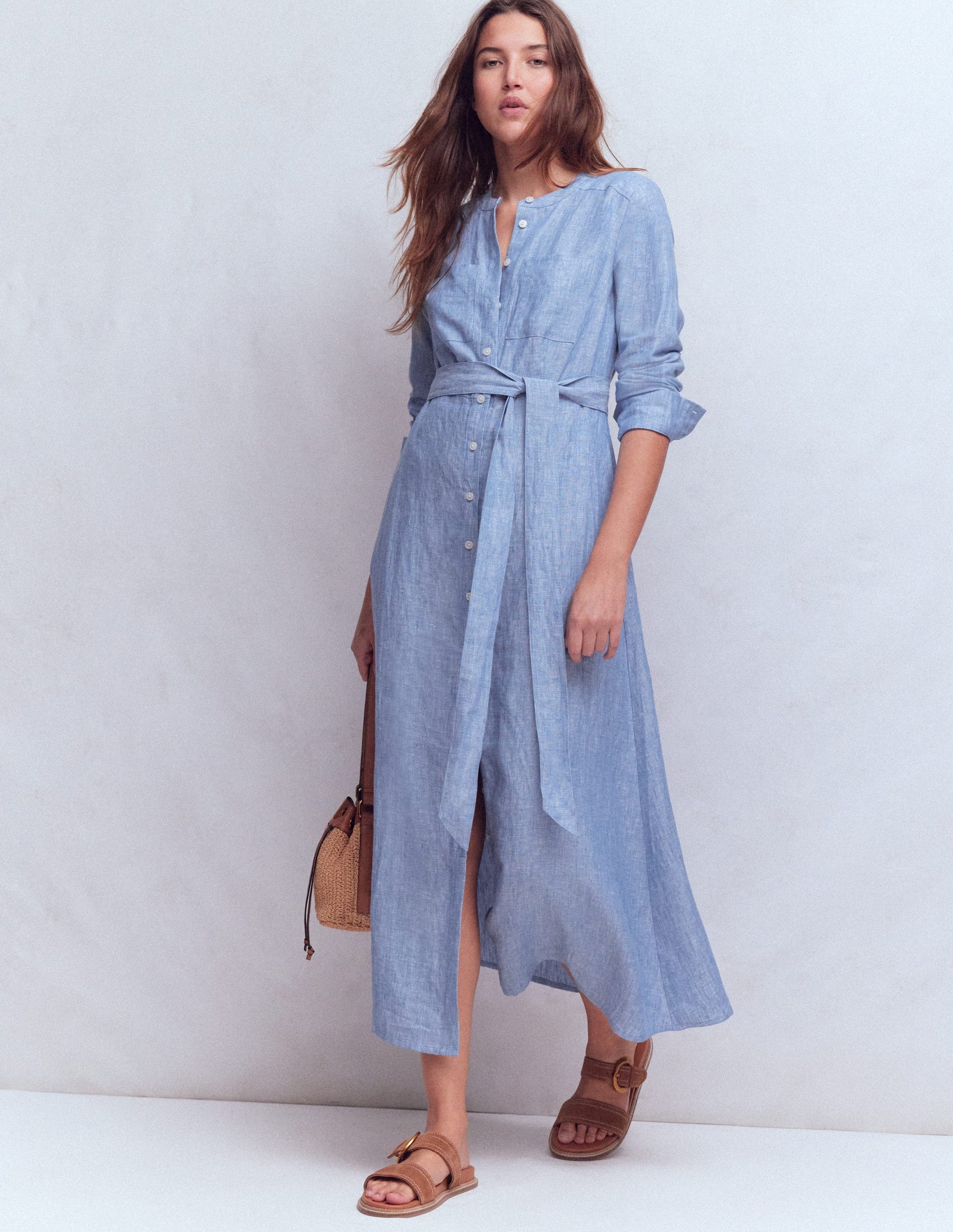 Mollie Linen Shirt Dress-Chambray-1