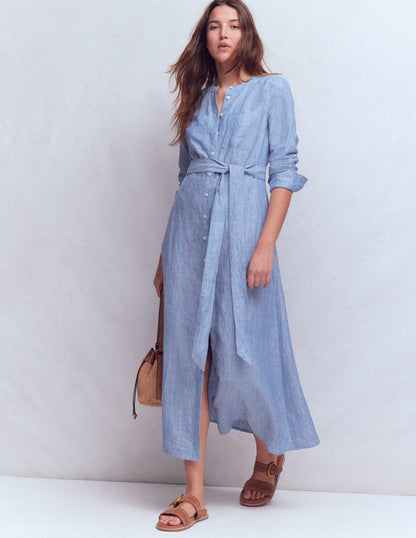 Mollie Linen Shirt Dress-Chambray-1