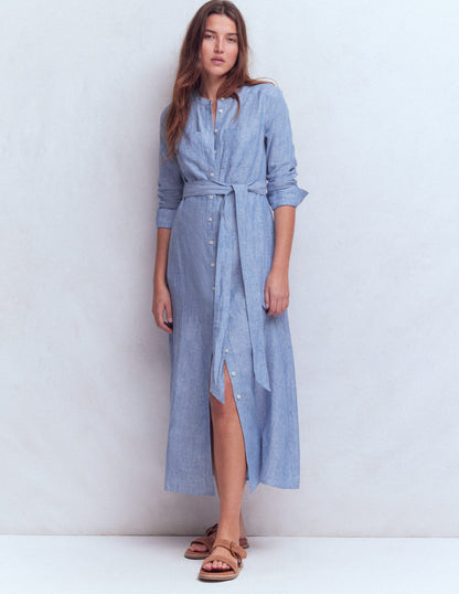 Mollie Linen Shirt Dress-Chambray-4