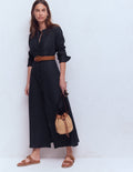 Mollie Linen Midi Dress-Navy