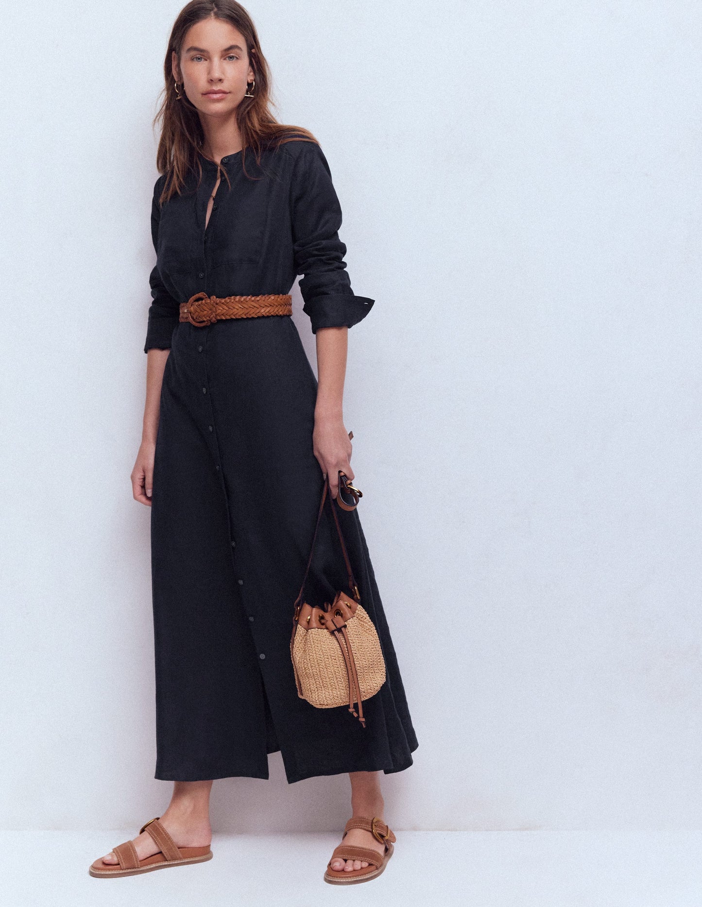 Mollie Linen Shirt Dress-Navy