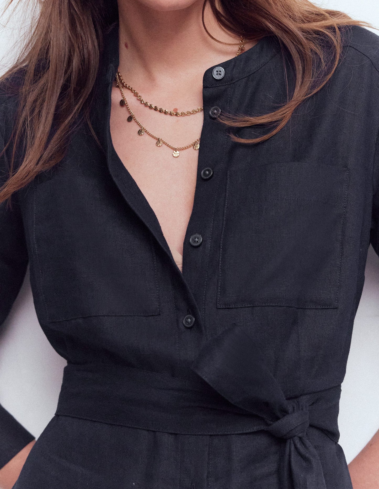 Mollie Linen Shirt Dress-Navy