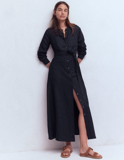 Mollie Linen Shirt Dress-Navy-4