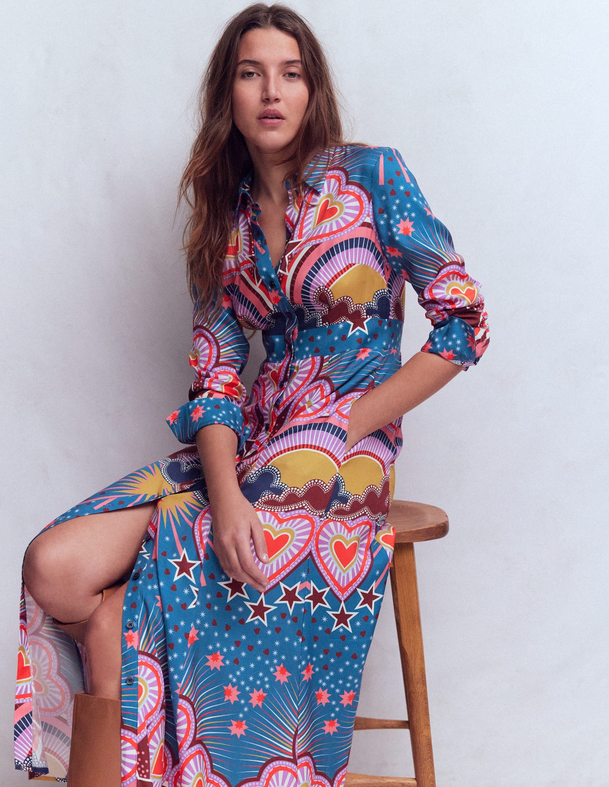 Empire Hotched Shirt Dress-Multi, Starburst Heart - Image 1