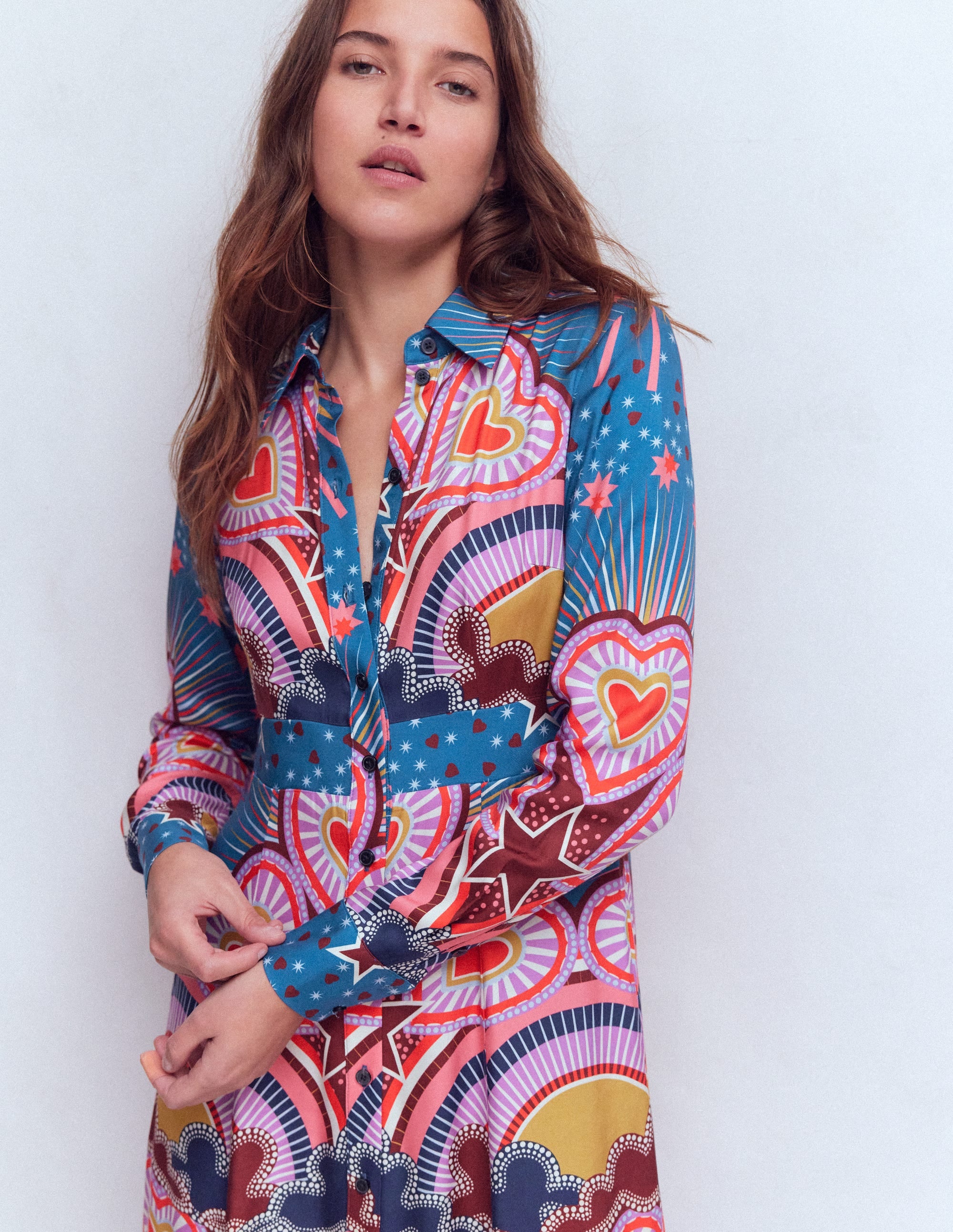 Empire Hotched Shirt Dress-Multi, Starburst Heart - Image 2