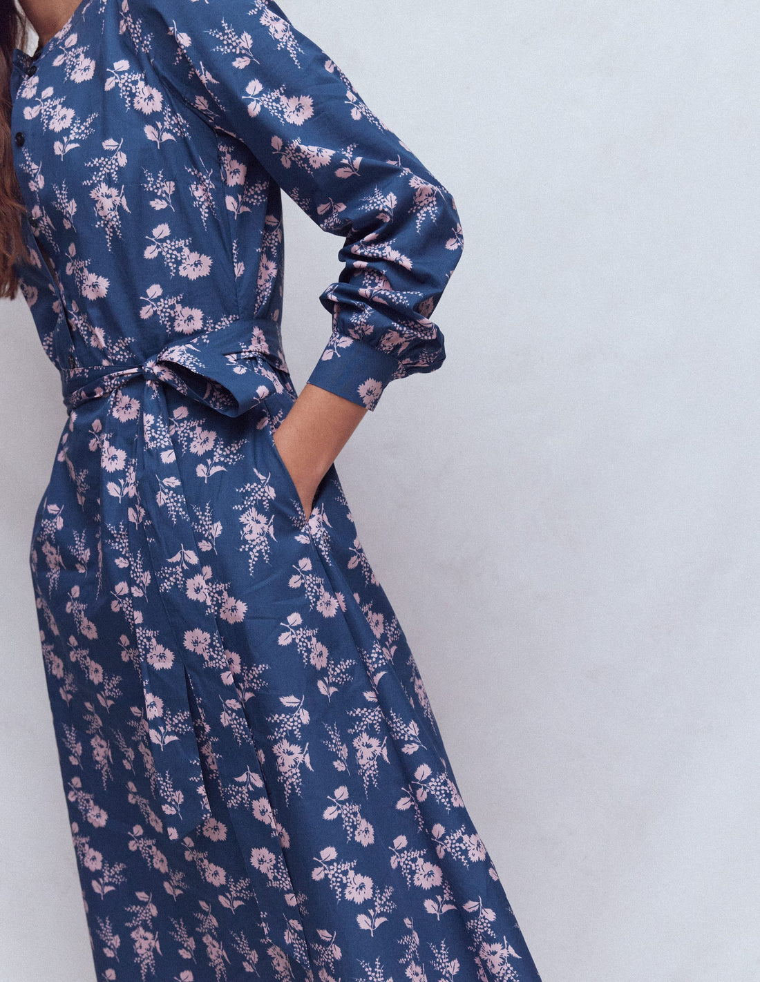 Ava Cotton Midi Dress Denim Blue Blossomy Sprig Boden UK ava-cotton-midi-dress-denim-blue-blossomy-sprig-boden-uk