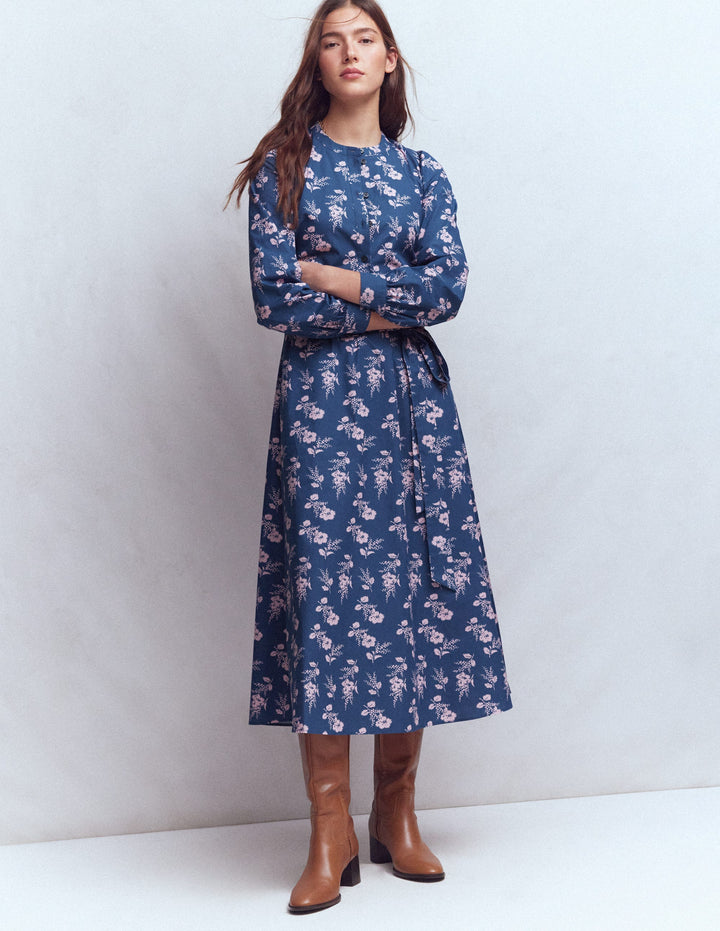 Ava Cotton Midi Dress-Denim Blue, Blossomy Sprig