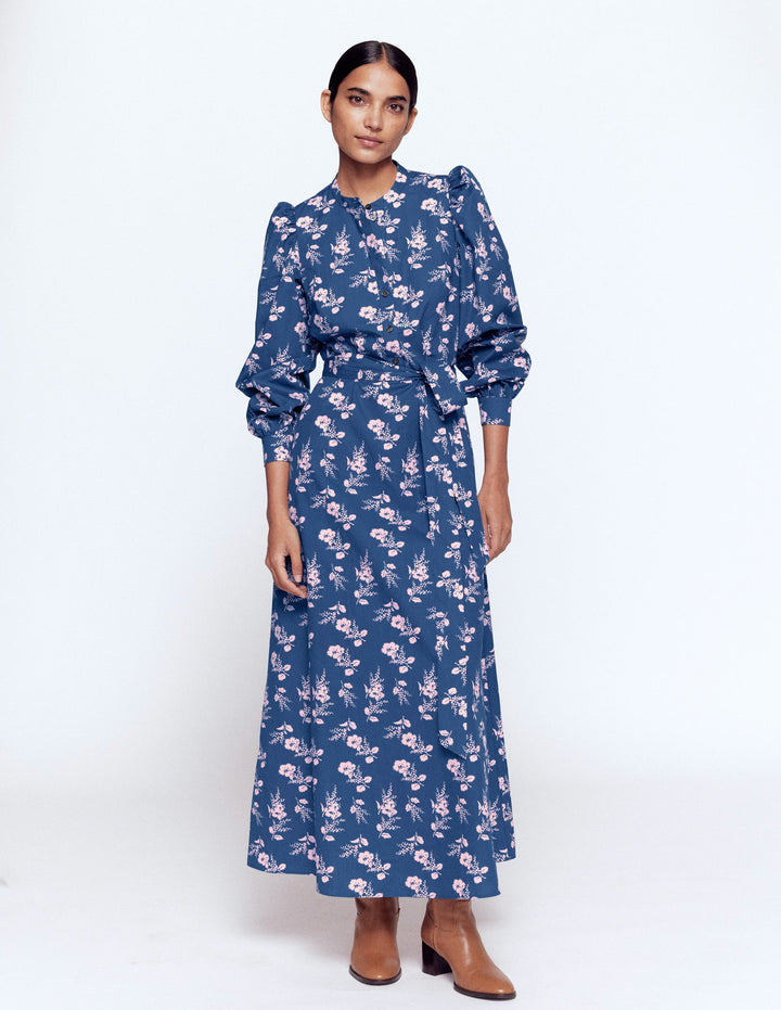 Ava Cotton Midi Dress-Denim Blue, Blossomy Sprig