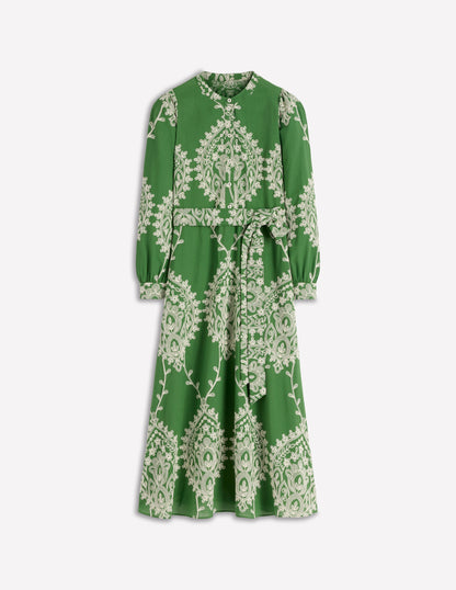 Ava Cotton Midi Dress-Green Broderie-6