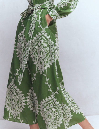 Ava Cotton Midi Dress-Green Broderie-3