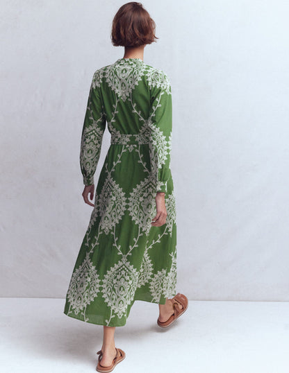 Ava Cotton Midi Dress-Green Broderie-4
