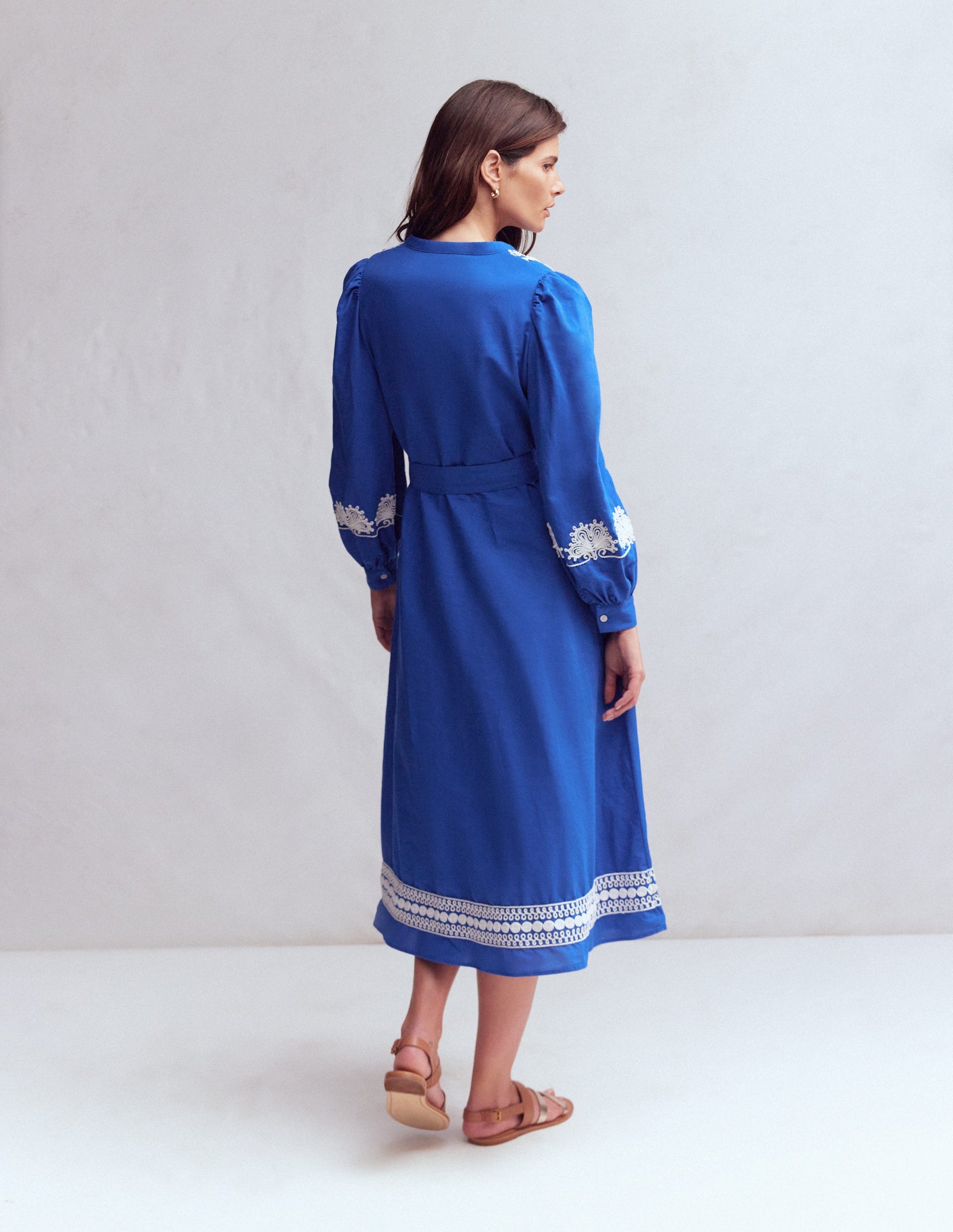 Ava Linen Blend Midi Dress-Blue Embroidery-3