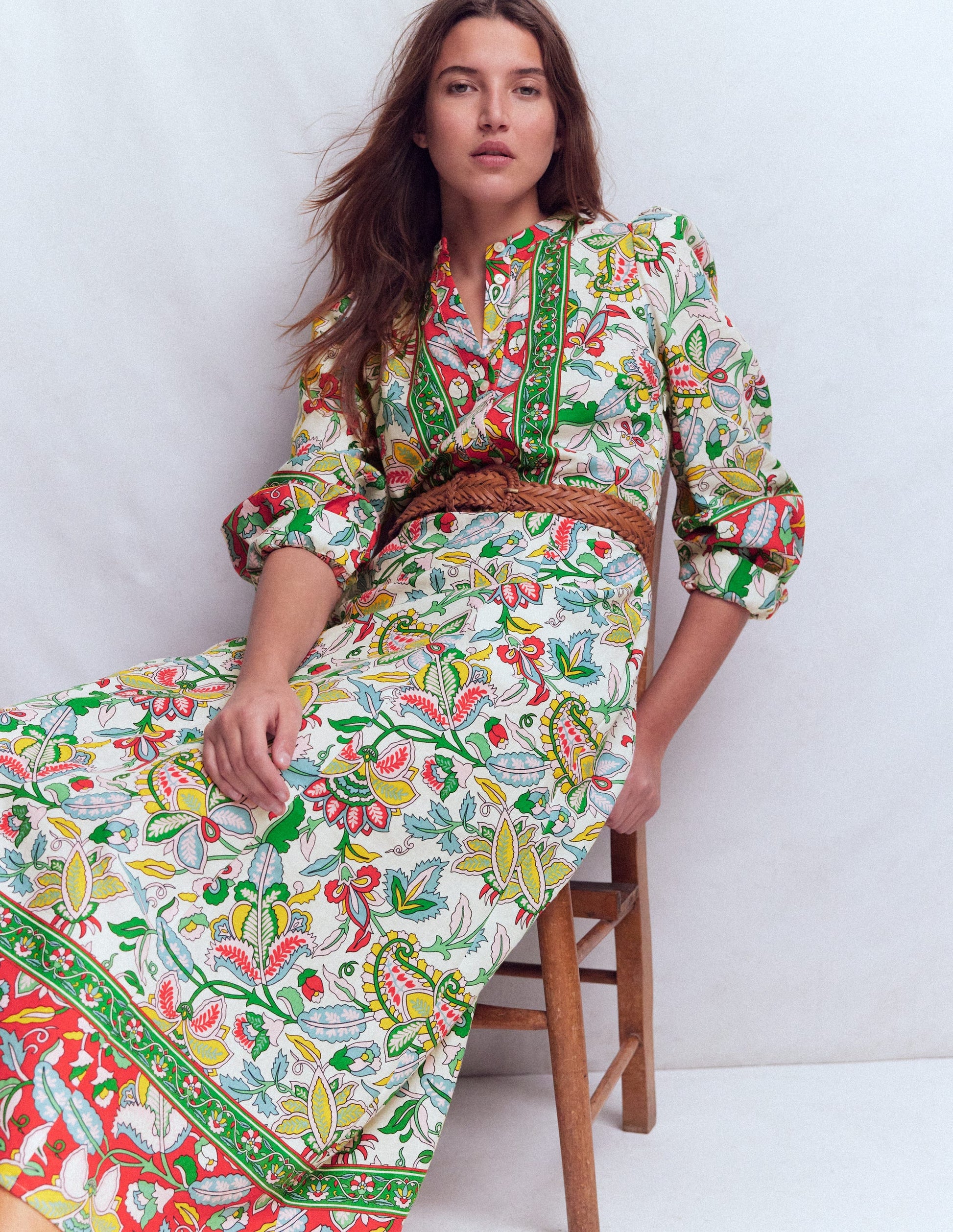 Ava Linen Blend Midi Dress-Multi, Botanical Trail-2