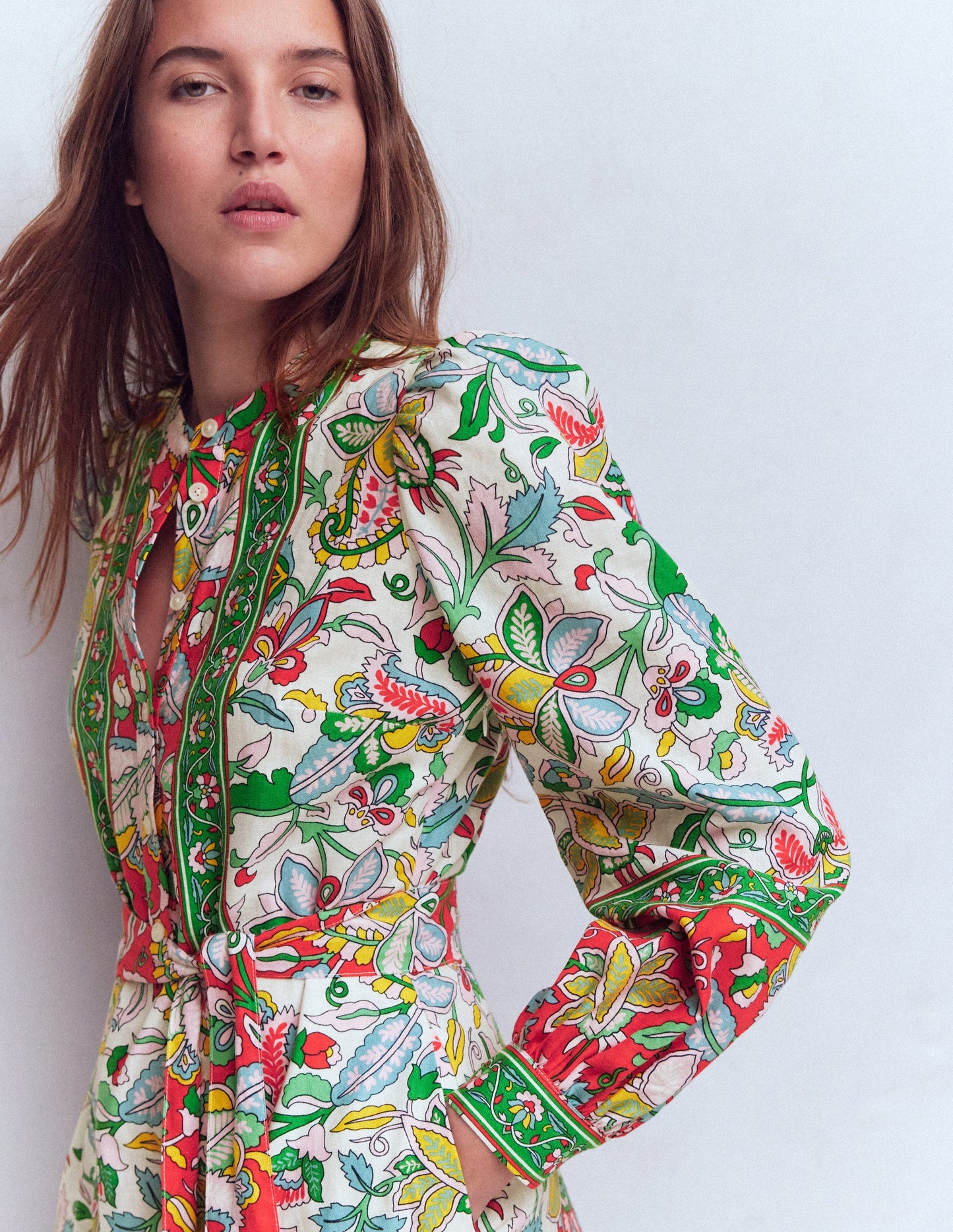 Ava Linen Blend Midi Dress-Multi, Botanical Trail