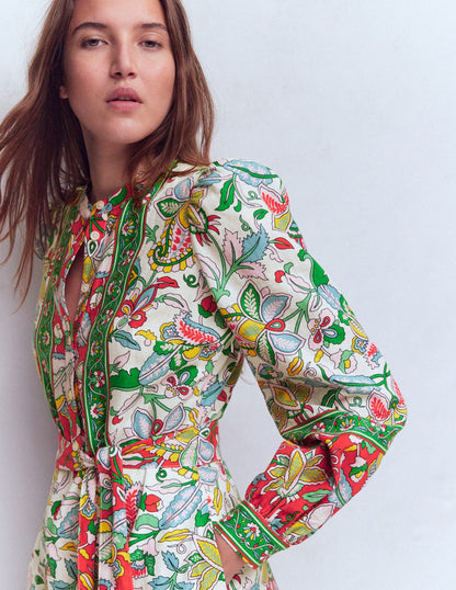 Ava Linen Blend Midi Dress-Multi, Botanical Trail-3