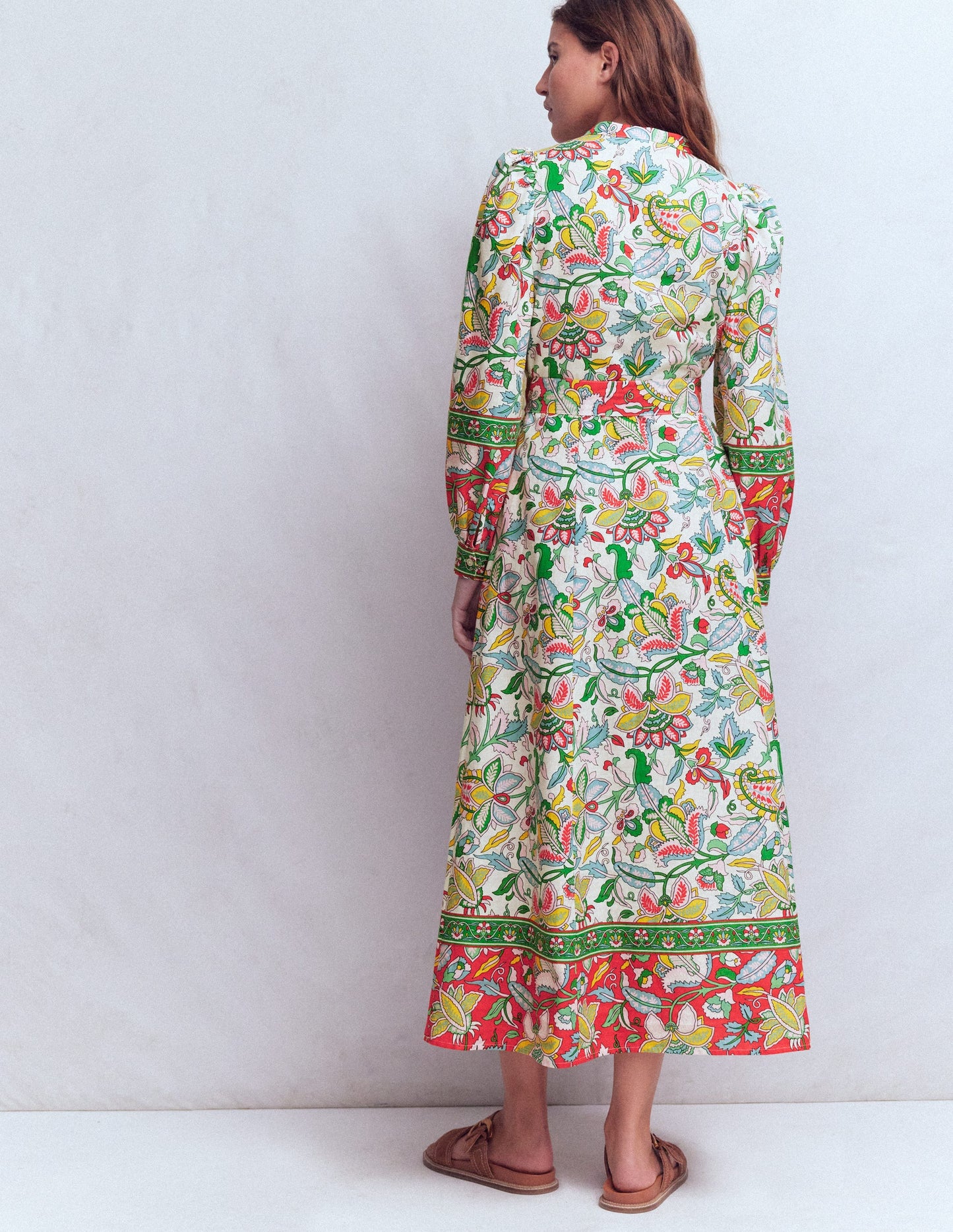 Ava Linen Blend Midi Dress-Multi, Botanical Trail