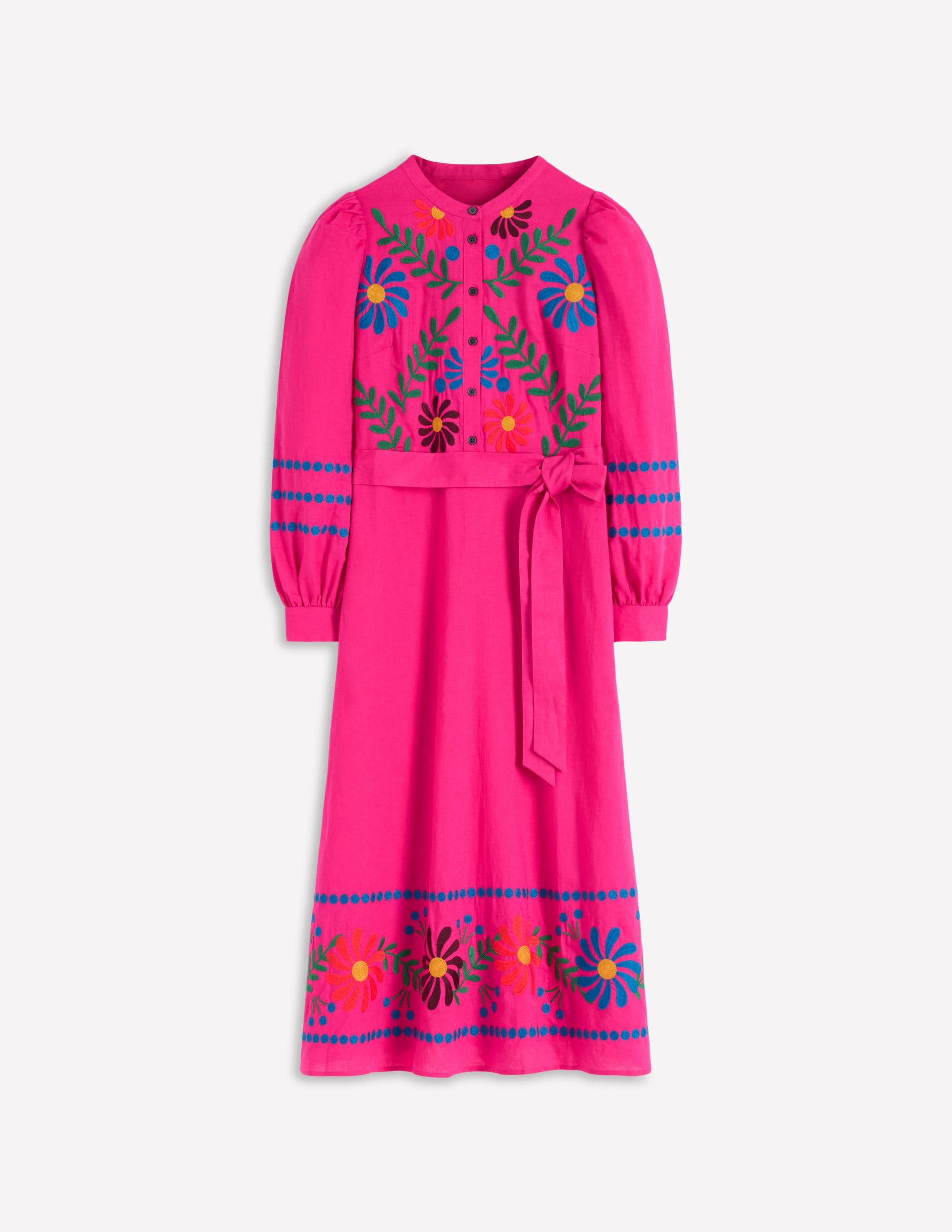 Ava Linen Blend Midi Dress-Multi Embroidery - Image 6
