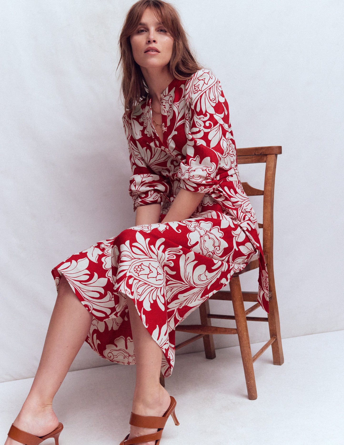 Ava Linen Blend Midi Dress-Salsa, Botanical Flourish