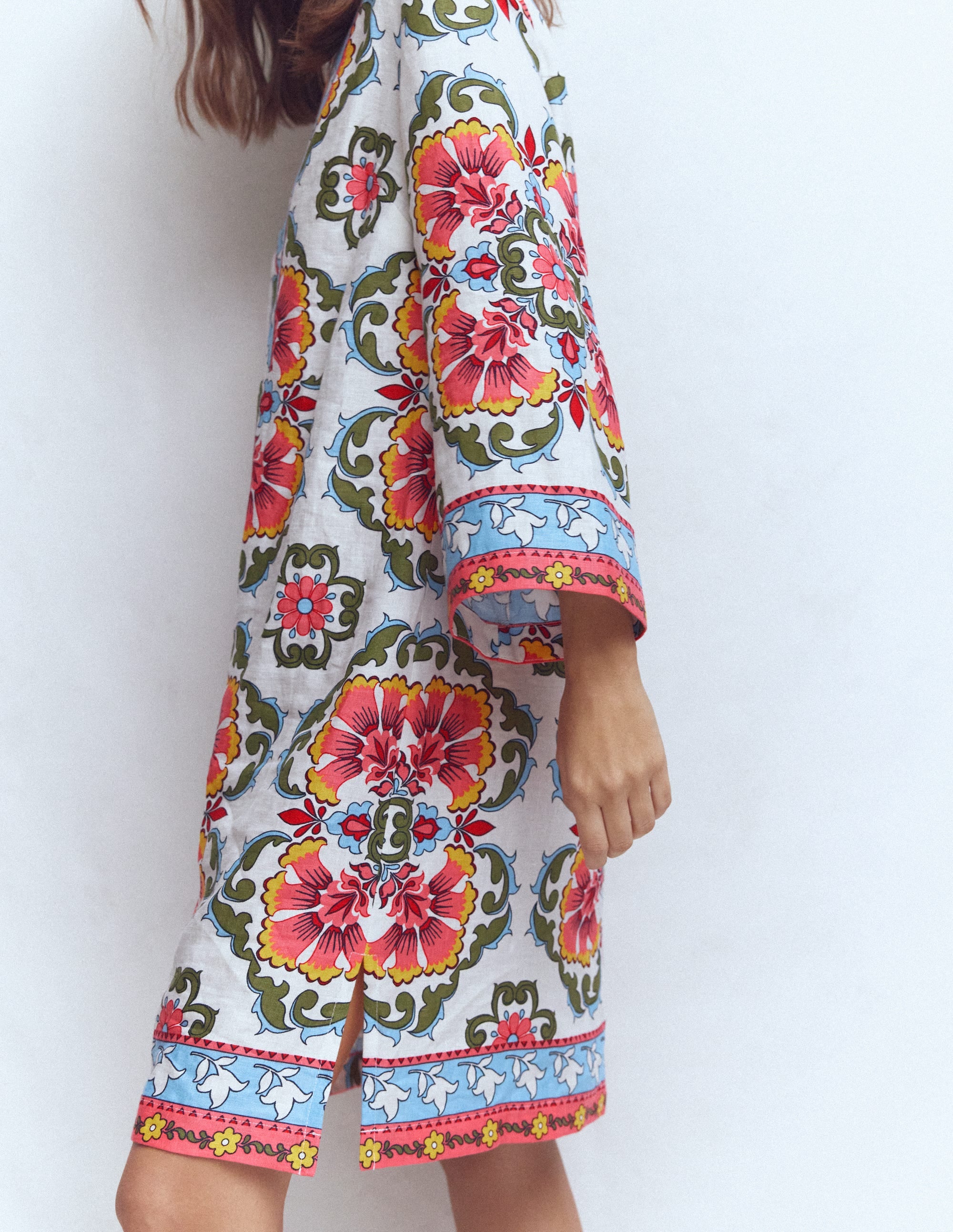 Carmen Linen Short Dress-Multi, Ornamental Trellis - Image 2