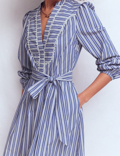 Cary Cotton Midi Dress-Bright Blue Varigated Stripe-3