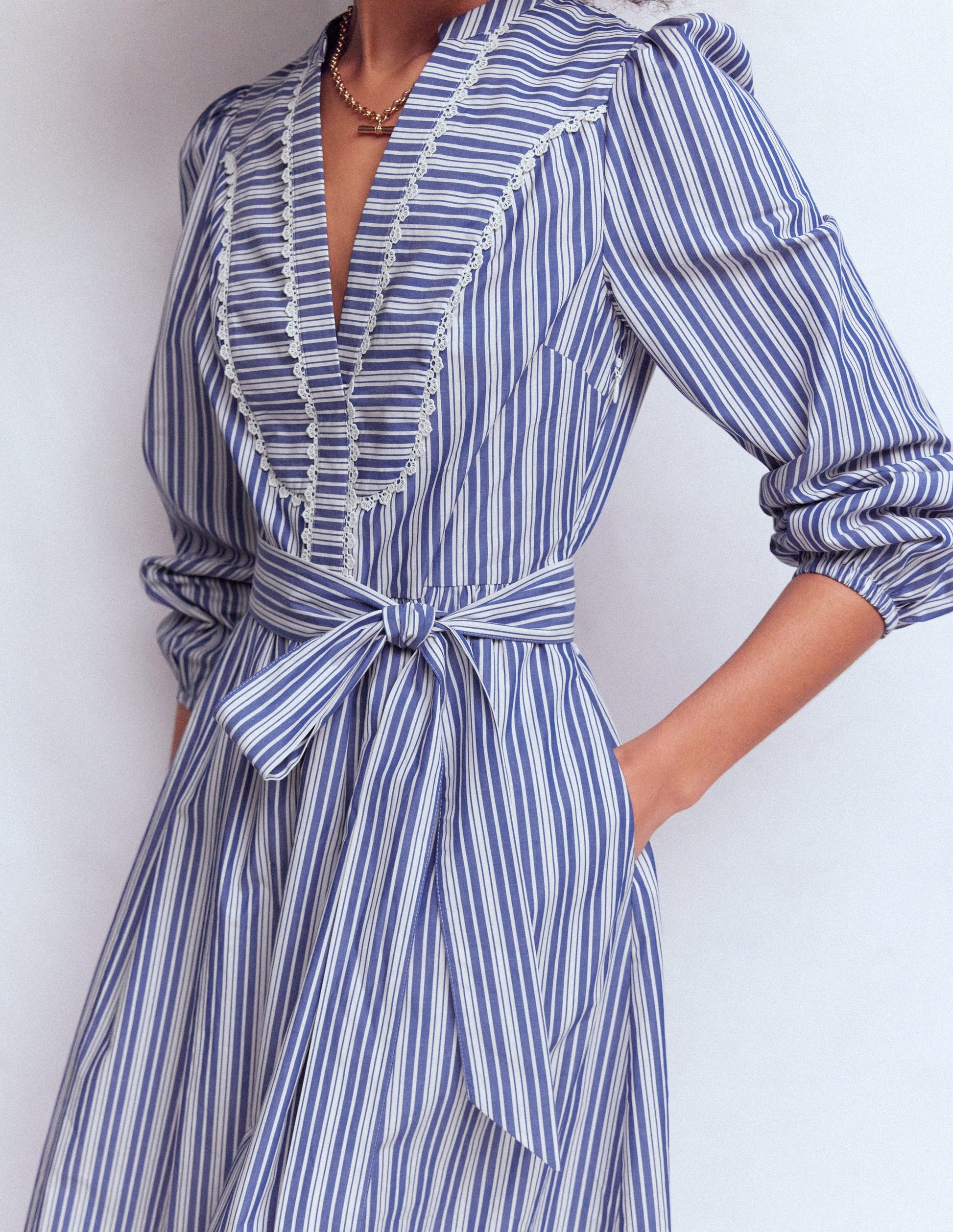 bright blue cotton dress Royal Blue Cotton Poplin A-Line Deep Neck Maxi Tier Dress 44" / Custom Height (Free)