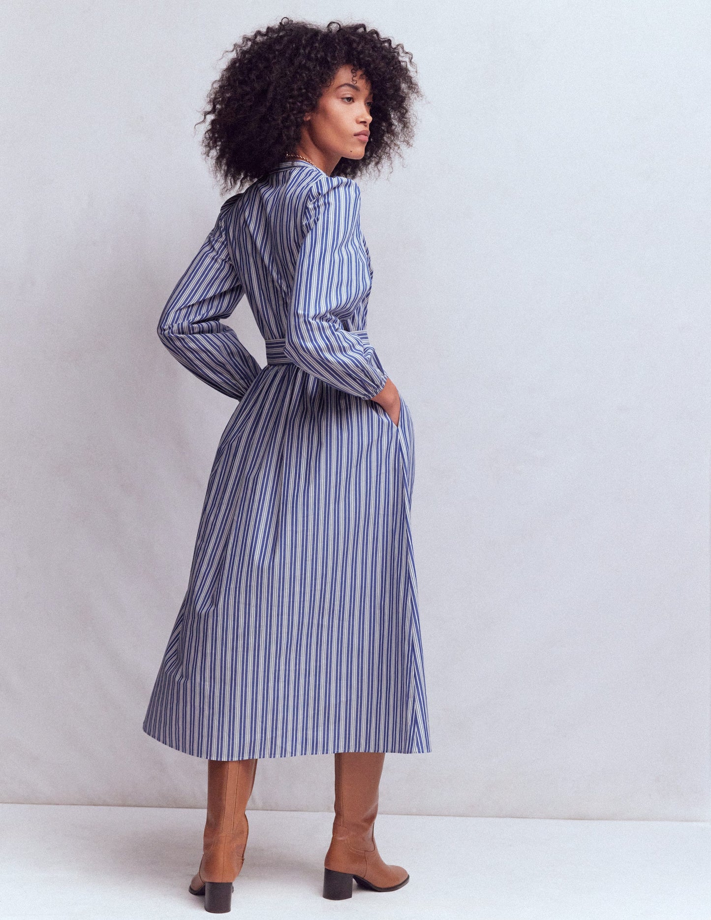Cary Cotton Midi Dress-Bright Blue Varigated Stripe