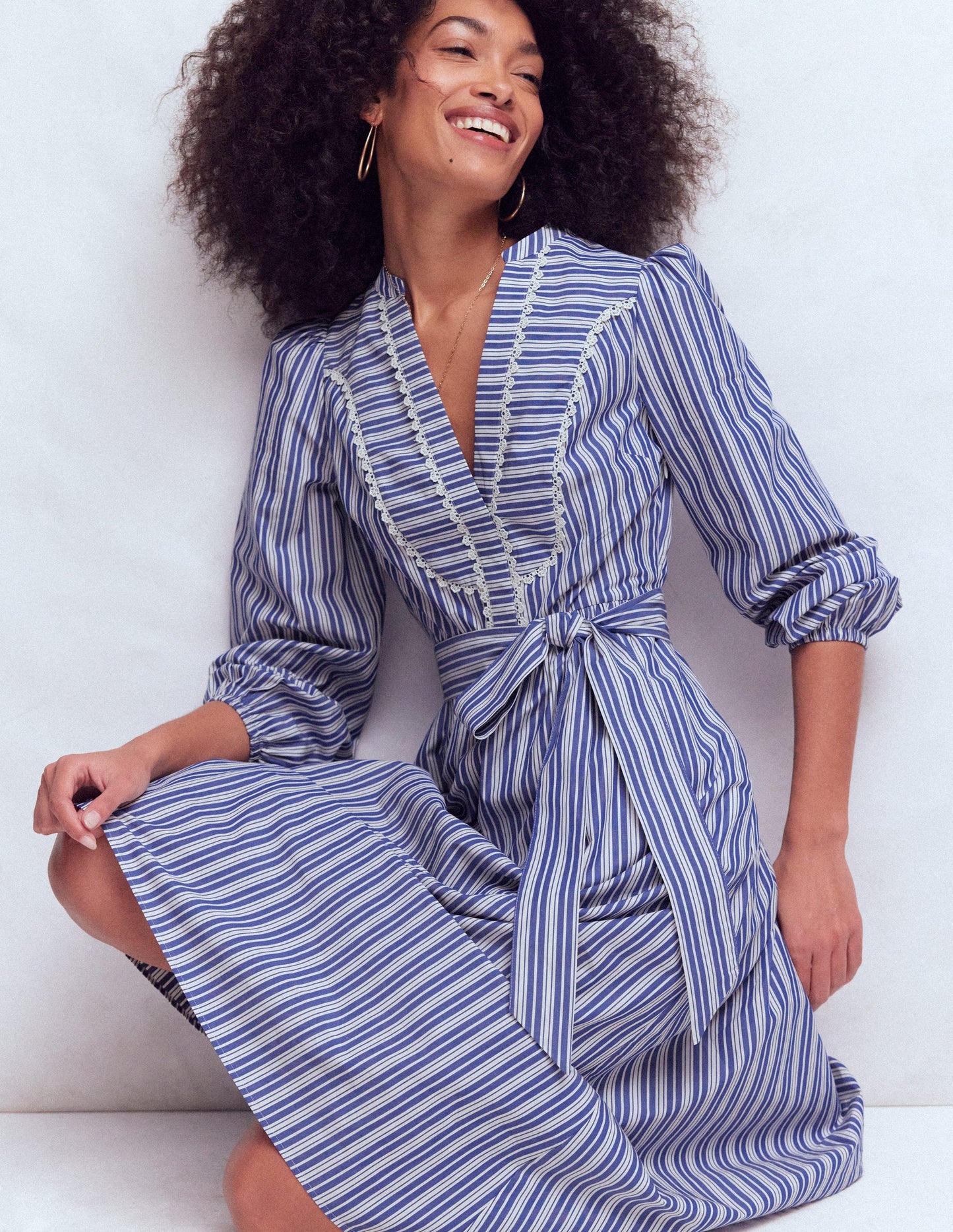 Cary Cotton Midi Dress-Bright Blue Varigated Stripe