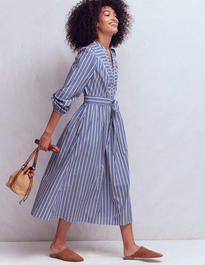 Cary Cotton Midi Dress-Bright Blue Varigated Stripe-6