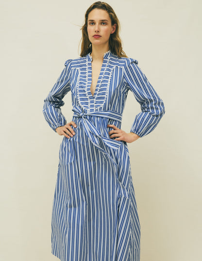 Cary Cotton Midi Dress-Bright Blue Varigated Stripe-1