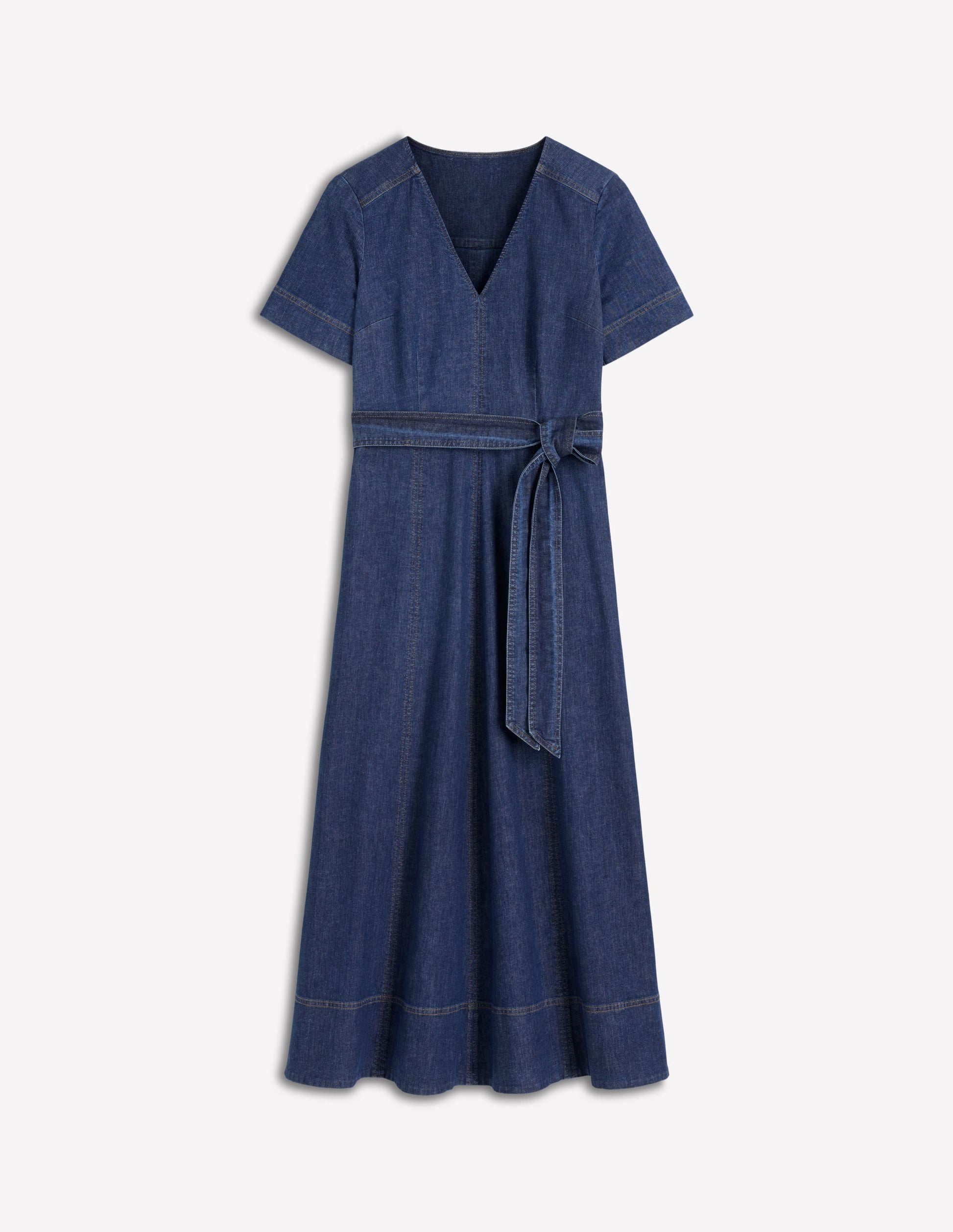 V-Neck Denim Dress-Mid Vintage-6