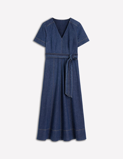 V-Neck Denim Dress-Mid Vintage-6