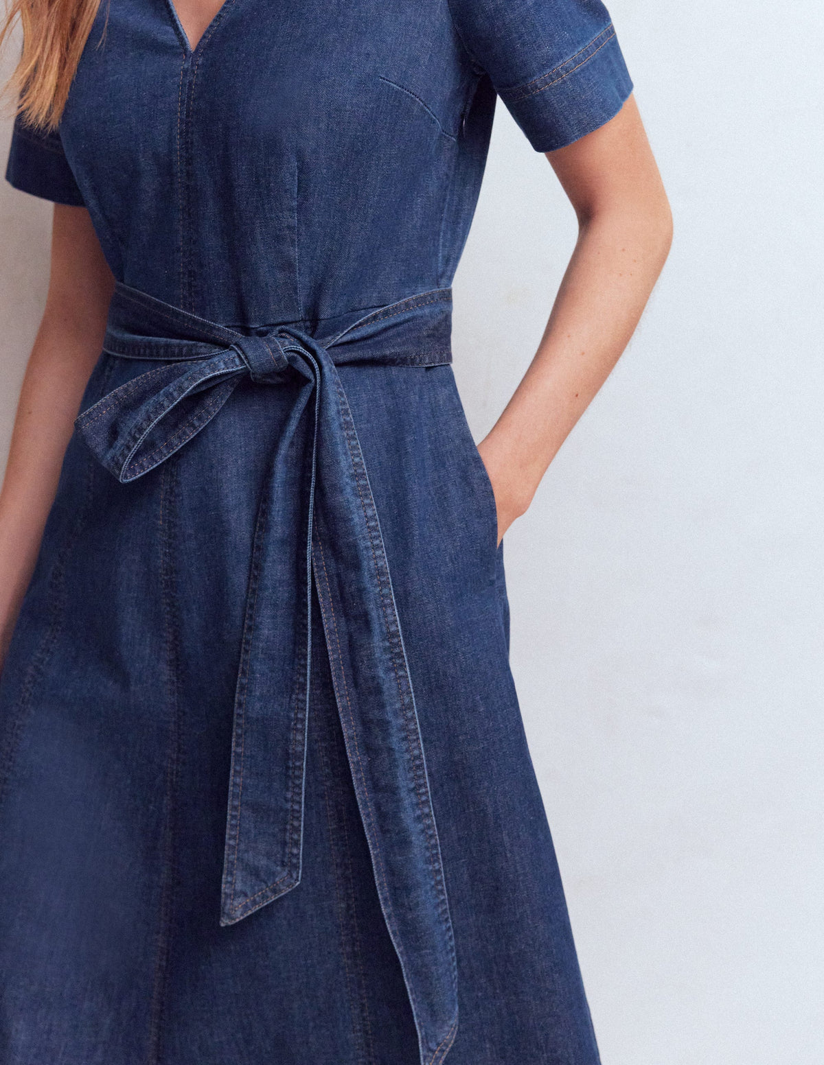 V-Neck Denim Dress-Mid Vintage - Image 2