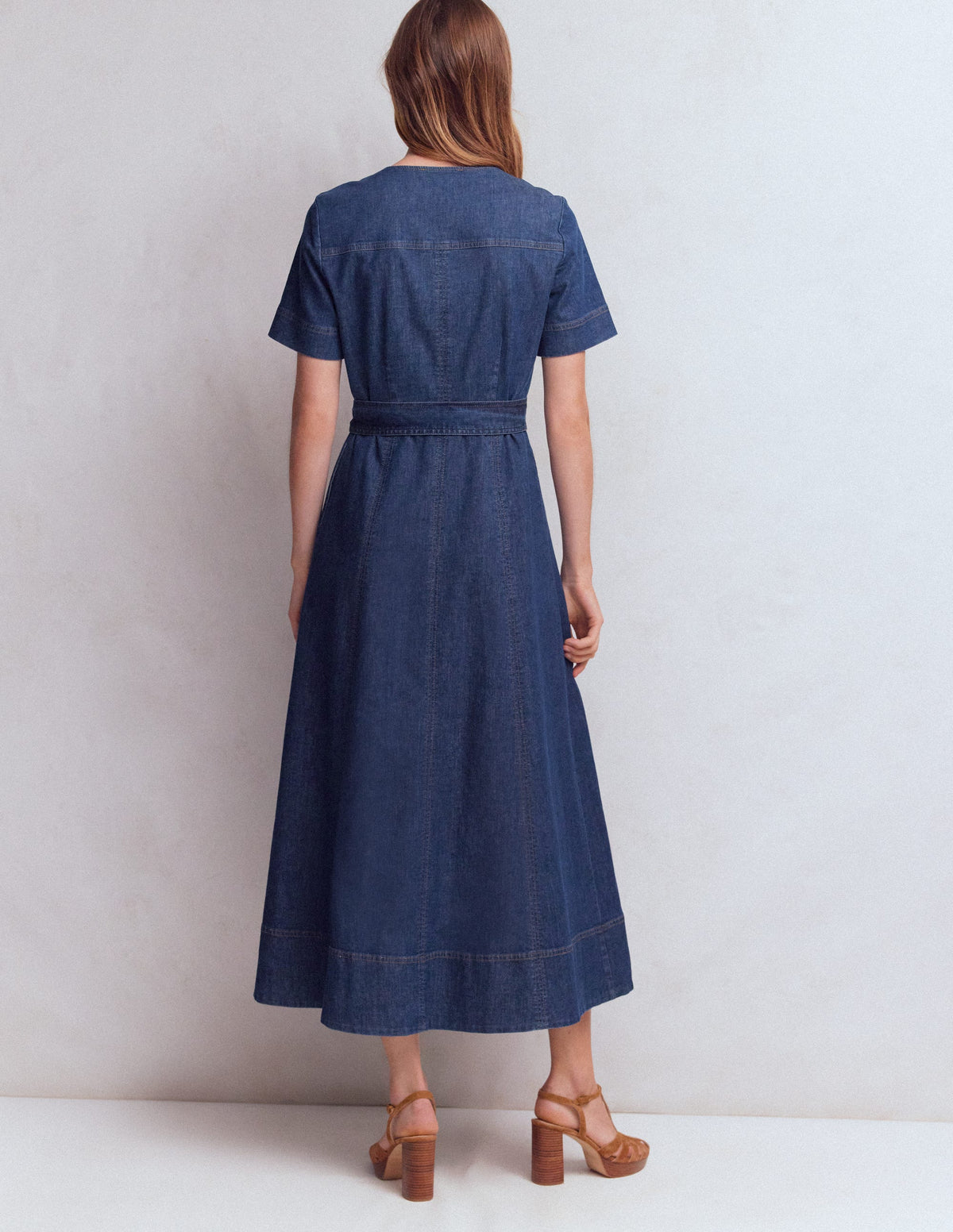 V-Neck Denim Dress-Mid Vintage - Image 3