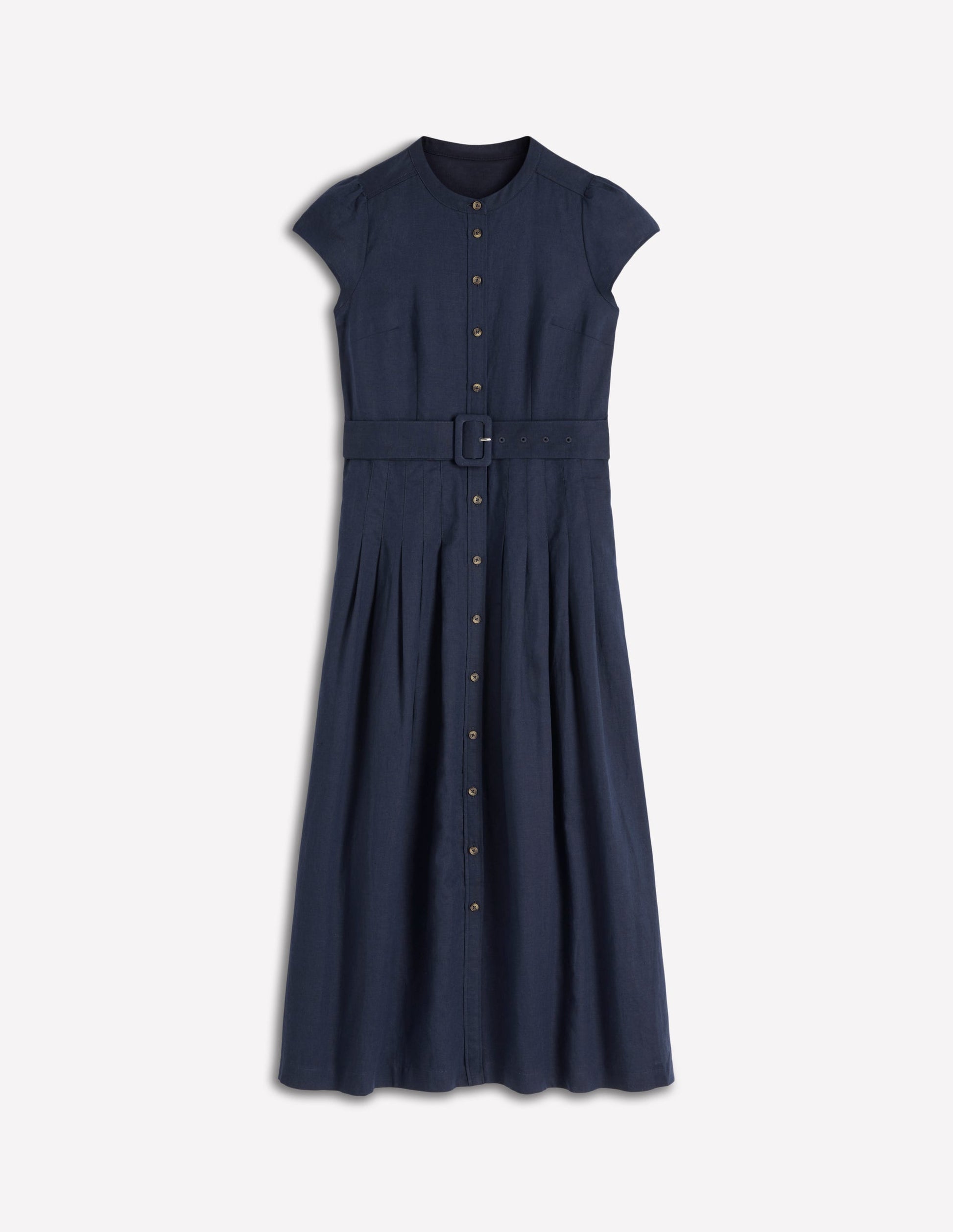 Arabella Linen Blend Dress-Navy-5