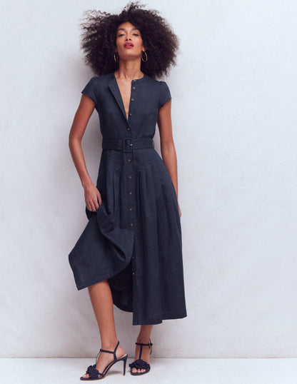 Arabella Linen Blend Dress-Navy-1
