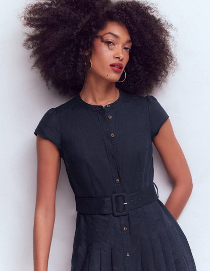 Arabella Linen Blend Dress-Navy-2