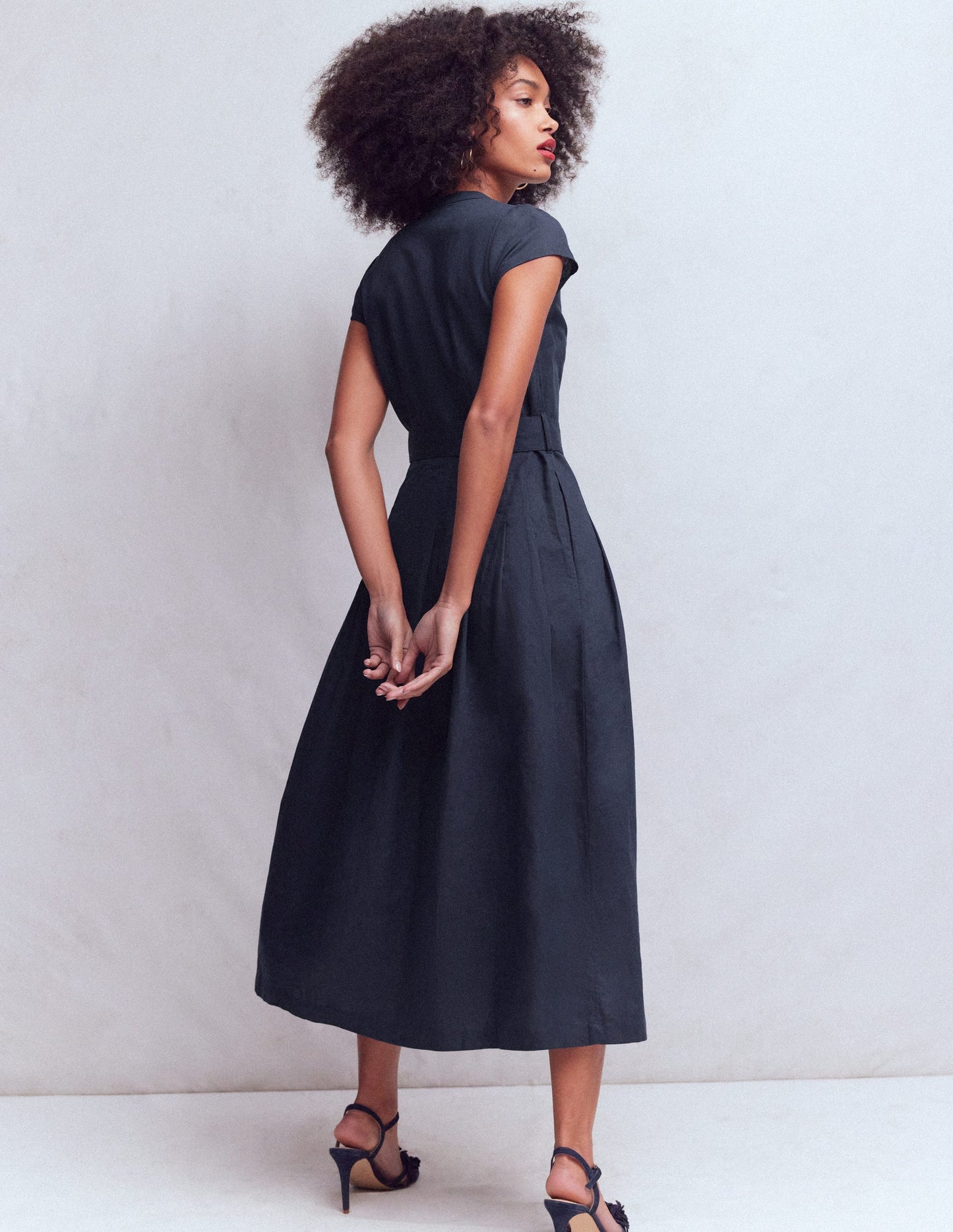 Arabella Linen Blend Dress-Navy