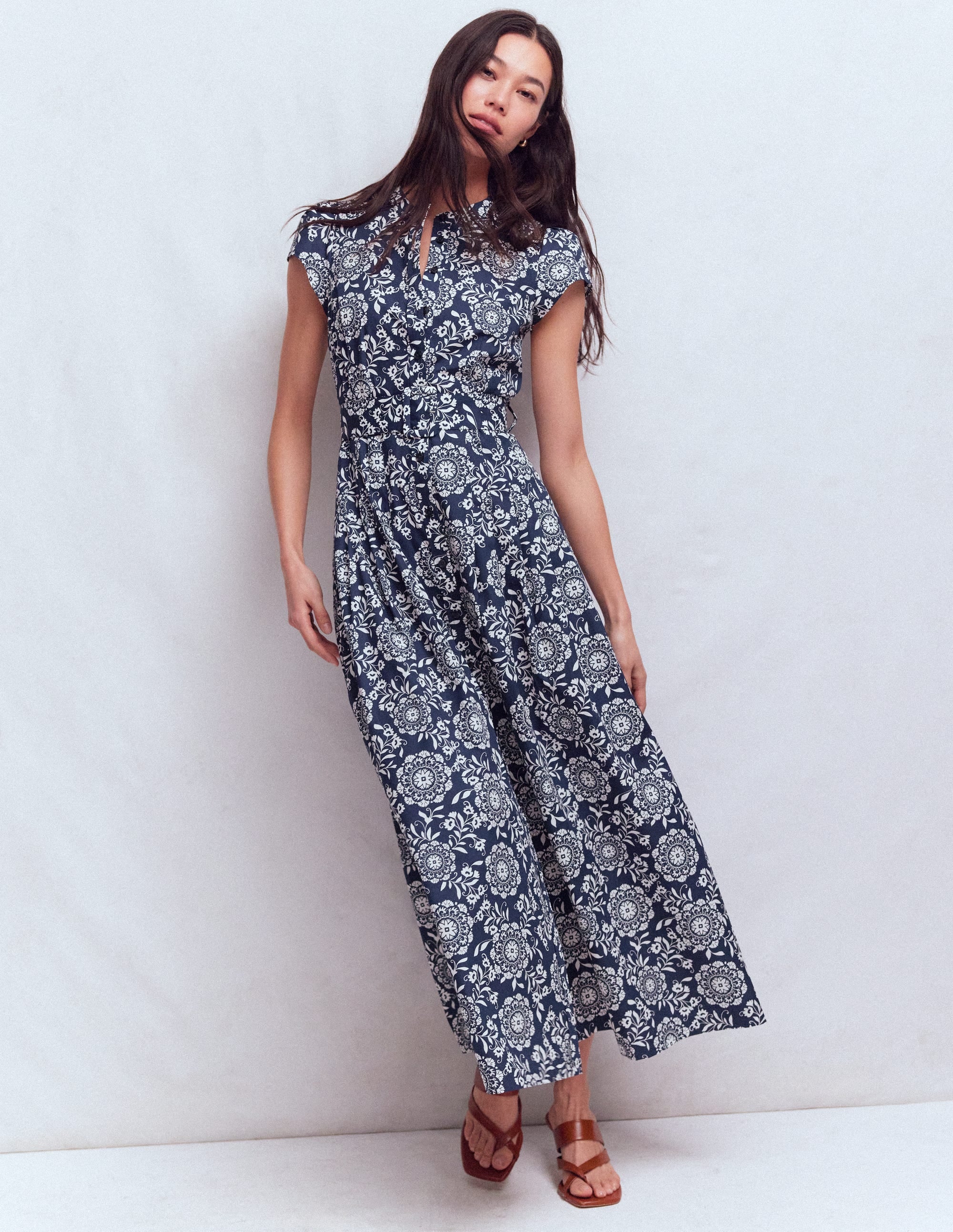 Arabella Cotton Maxi Dress-Navy, Decorative Blossom - Image 1