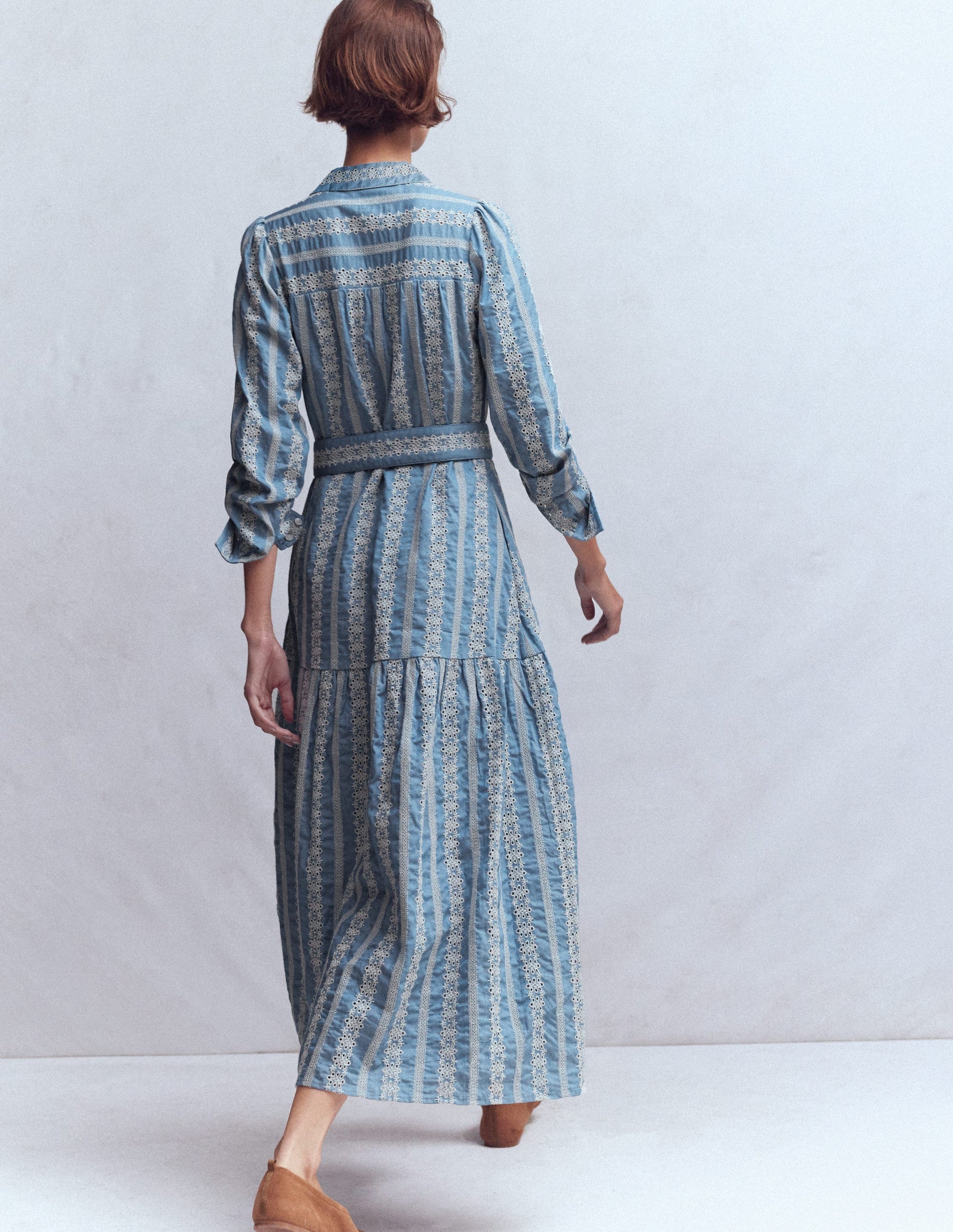 Ellie Cotton Maxi Shirt Dress-Broderie Denim-3
