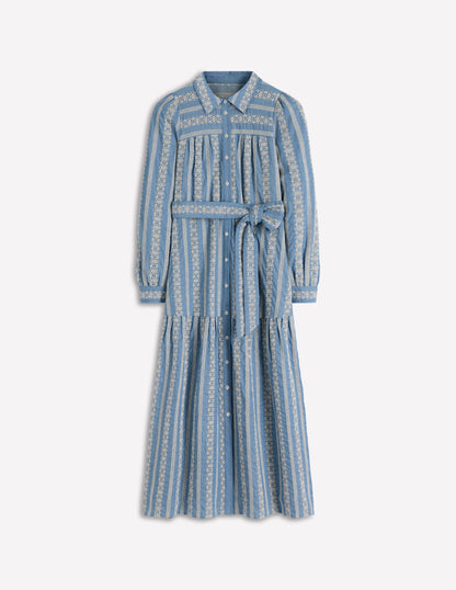 Ellie Cotton Maxi Shirt Dress-Broderie Denim-6