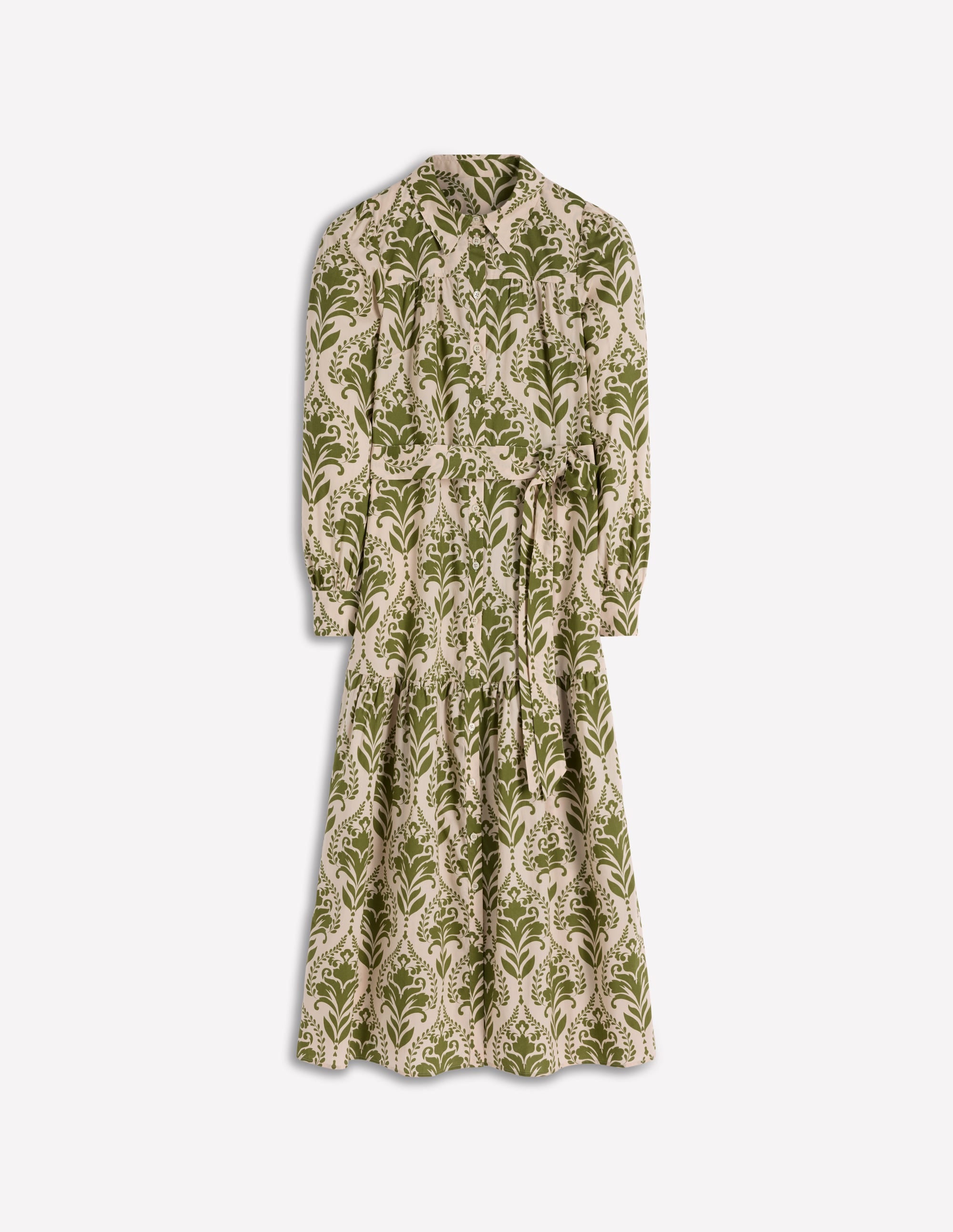 Ellie Cotton Maxi Shirt Dress-Green Decorative Lattice - Image 6