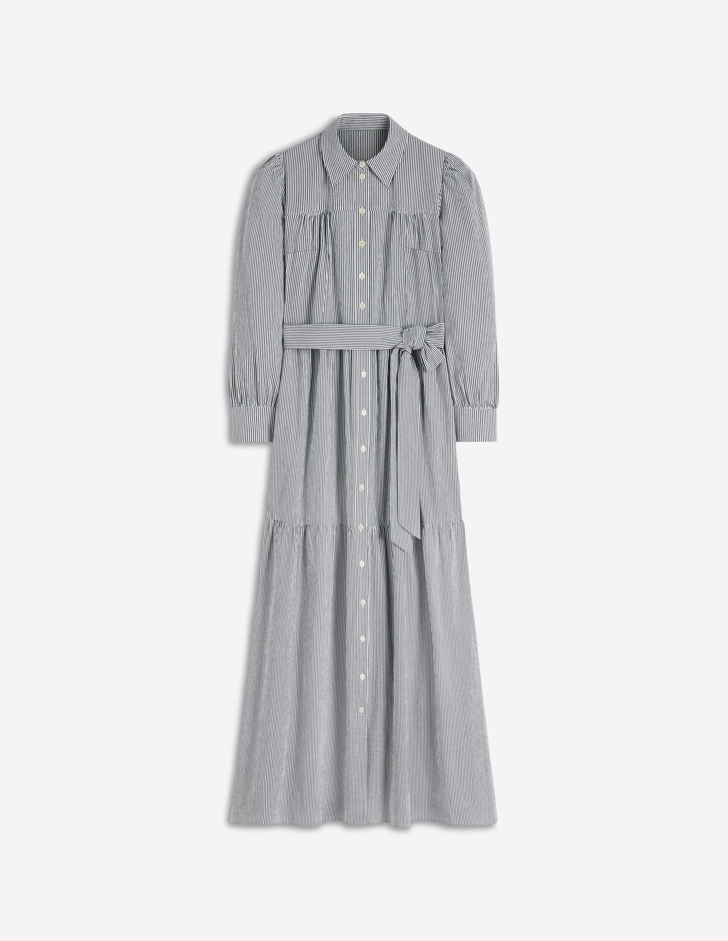 Ellie Cotton Maxi Shirt Dress-Texture Stripe