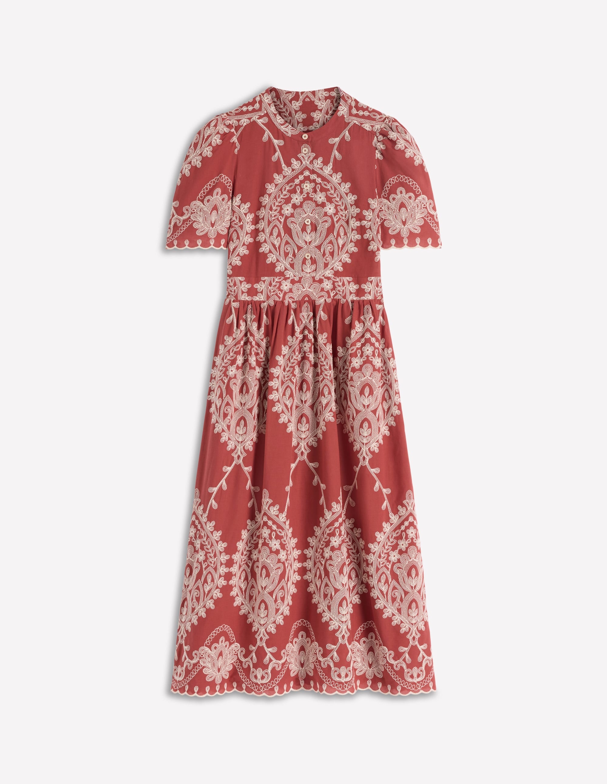 Ivy Button Cotton Midi Dress-Rust Embroidery - Image 6